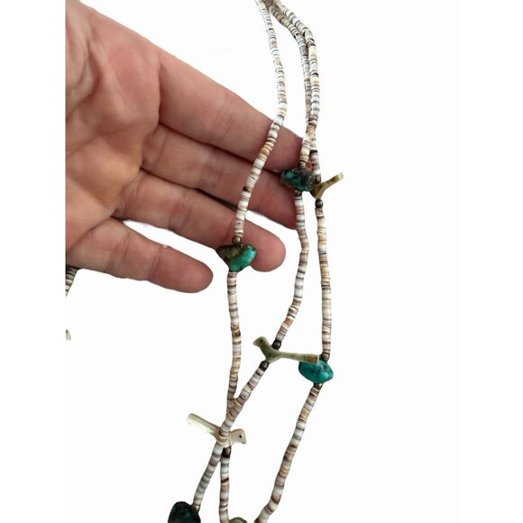 Vintage Zuni Native American Silver MOP Bird Fetish Heishi Necklace 18” - Picture 2 of 3